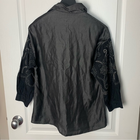 ZARA blouse top embroidery chambray artsy boho - Picture 2 of 4